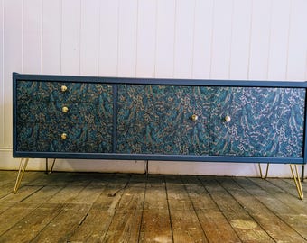 Upcycled GPlan Midcentury Sideboard, Teal Gold Accent, Living Room Furniture