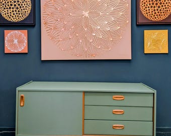 Sold Made to Order Commission Piece Vintage Schreiber Midcentury Upcycled Teak Sideboard Cabinet.
