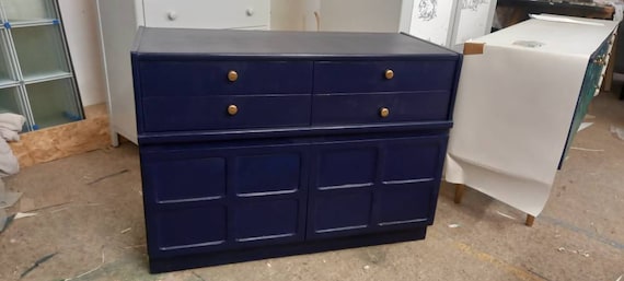 Nathan Midcentury Sideboard. Navy Blue Painted Upcycled Living Room Furniture.
