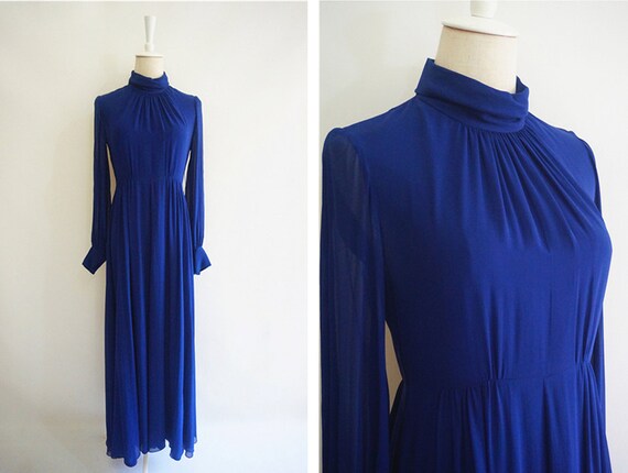 Royal Blue PURE SILK GEORGETTE one-picec long slee