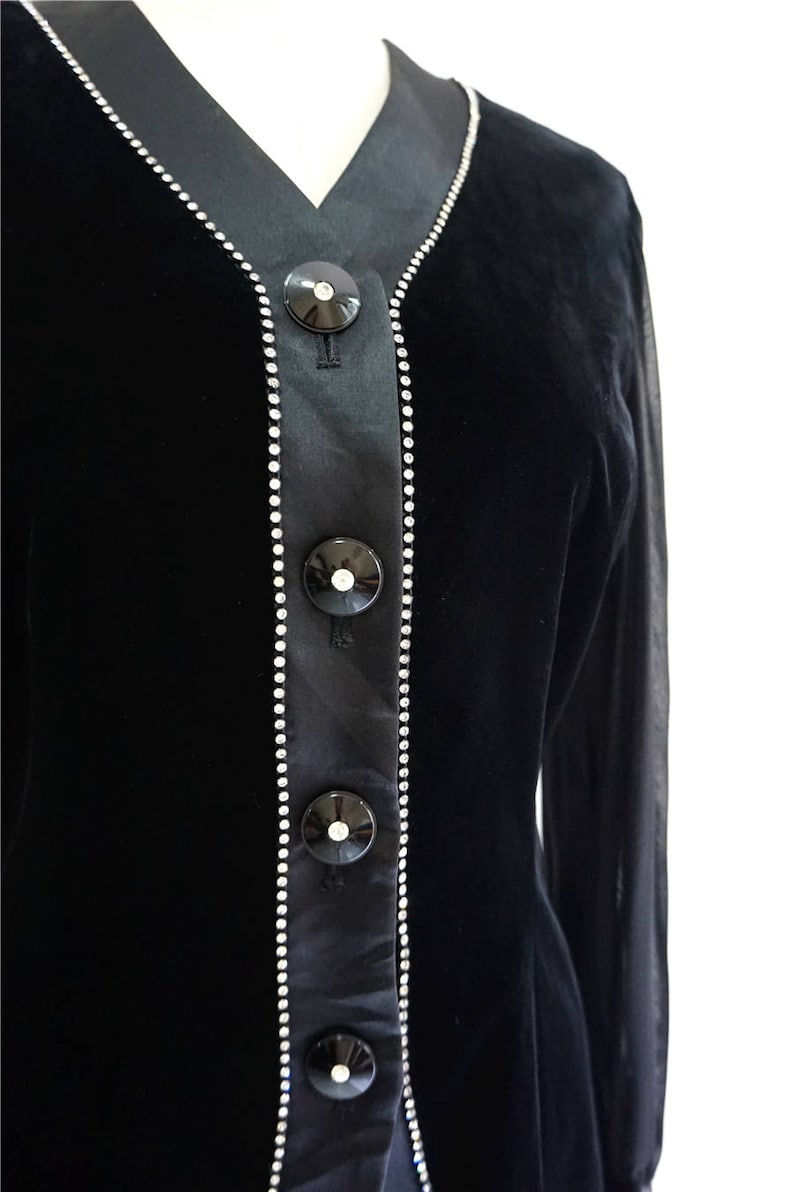 Unique 80s Velvet black suit long sleeves jacket in black size SM.Vintage classy pockets women outfit.LaZLeP Y75C56