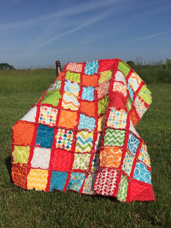 BlueYellowFlowers Gender Neutral Handmade Rag Quilt