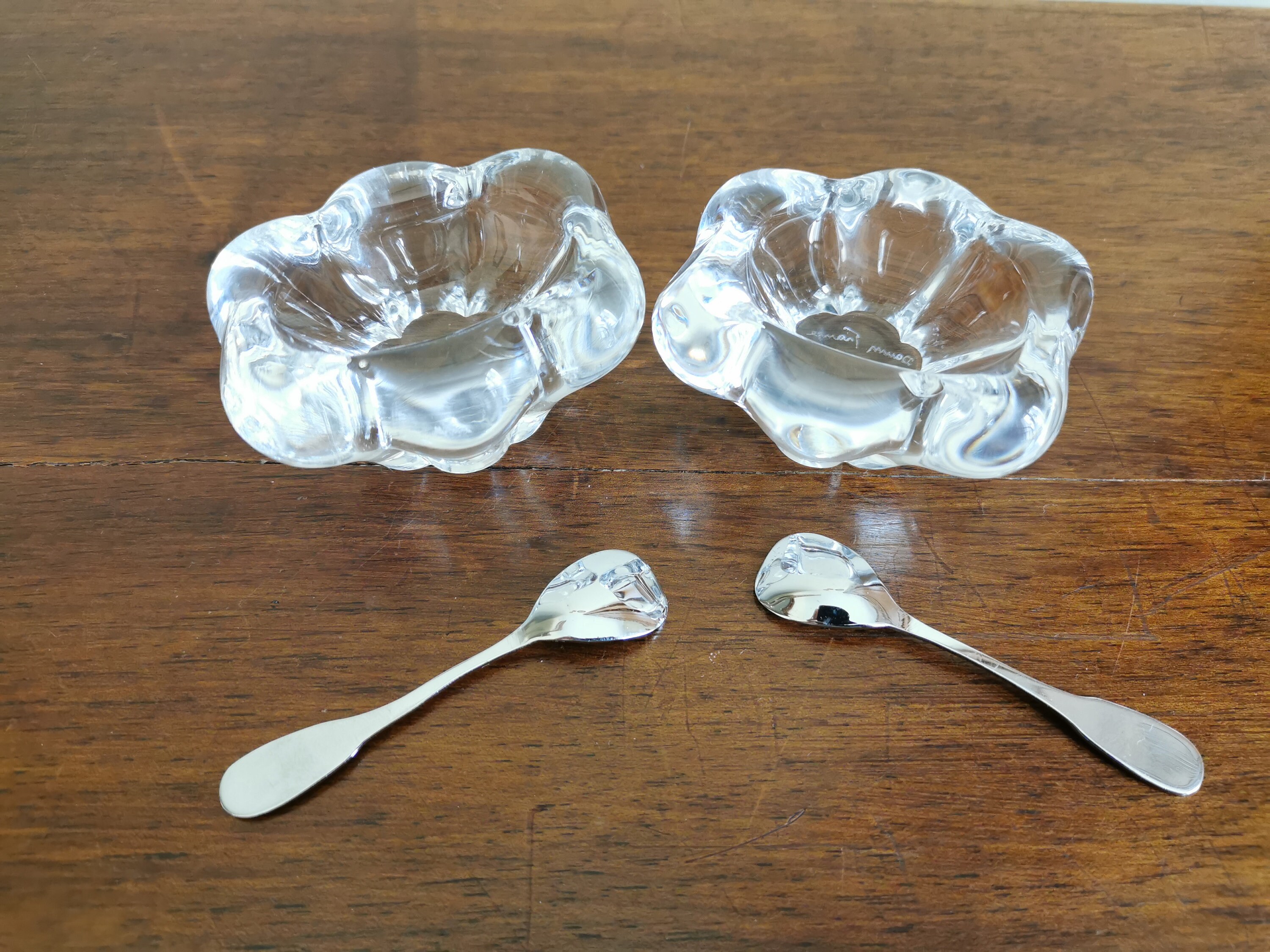 Paire de Salerons Cristal Daum avec Petites Cuilleres
