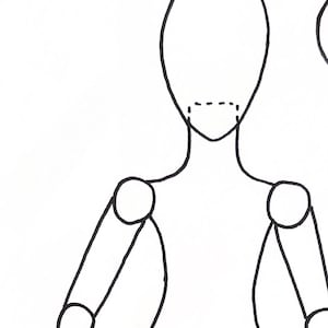 May include: A simple line drawing of a person with a head, shoulders, and arms. The drawing is in black and white and is on a white background.