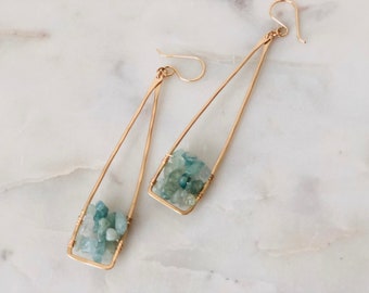 Long triangle earrings w/ Aquamarine stones