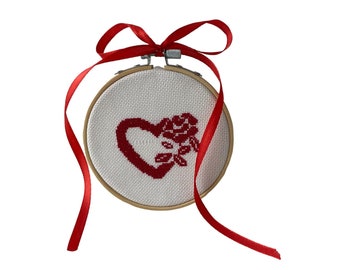 Cross-stitch painting "Heart with Rose"