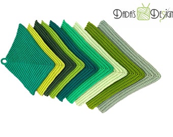 Agarraderas tejidas a crochet en punto elástico - 1 par (2 piezas) - Tonos verdes