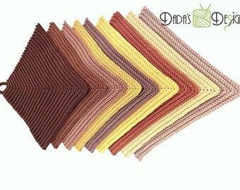 Potholders crocheted in rib pattern - 1 pair (2 pieces) - Brown tones