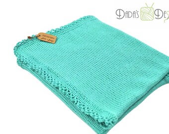 Knitted baby blanket jade (turquoise)