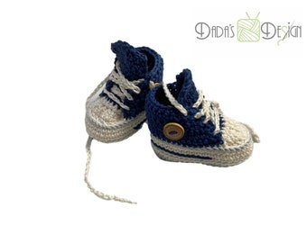 Baby shoes/baby chucks crocheted blue (jeans blue, dark blue)-white size approx. 13-14