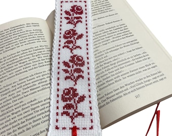 Embroidered bookmark with red roses