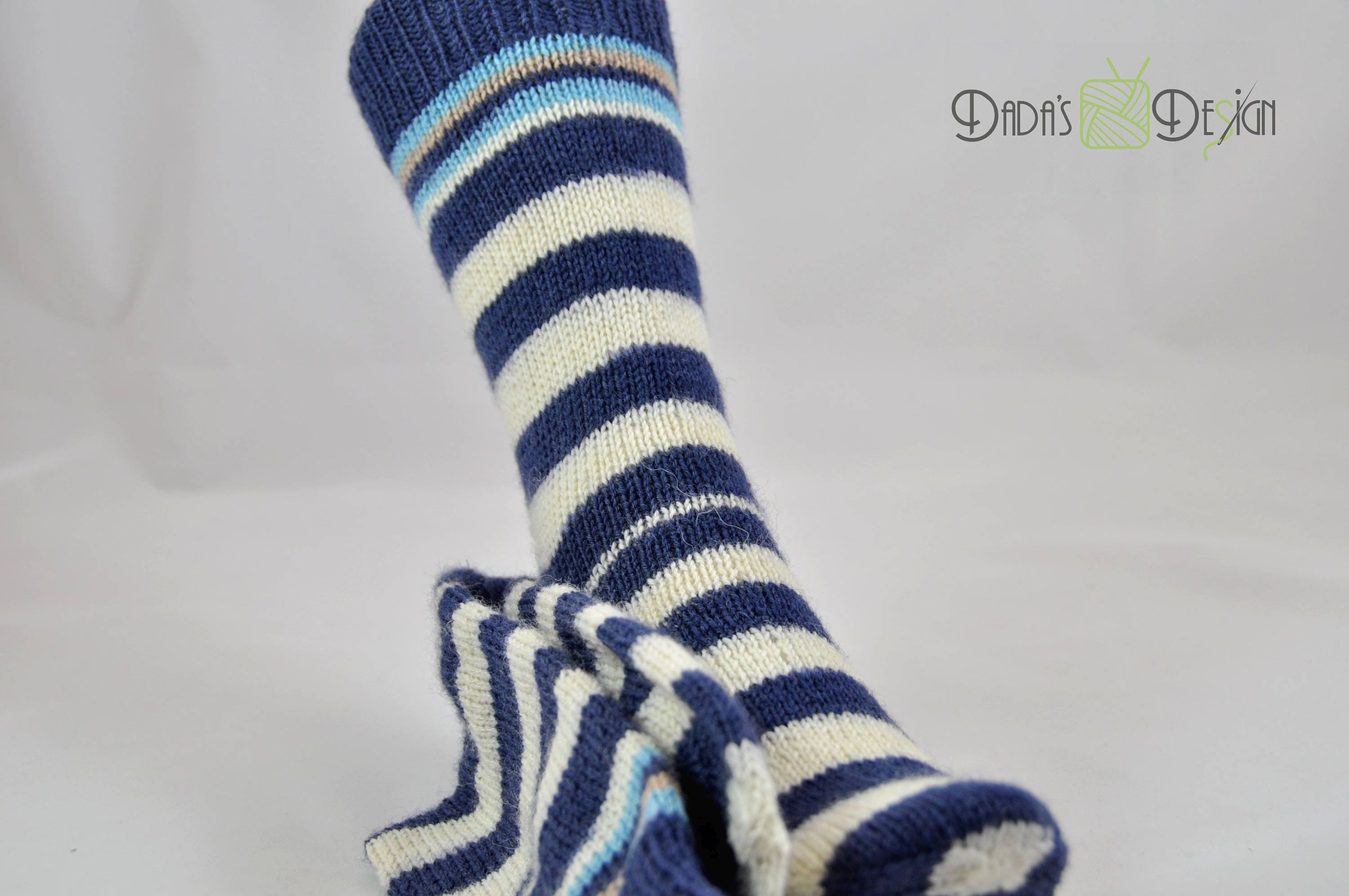 Chaussettes Rayées Bretonnes A L'AISE BREIZH - Marine Et Beige, Taille 41-45, Tricotées En Bretagne - Coton Doux, Bord Non Compressant