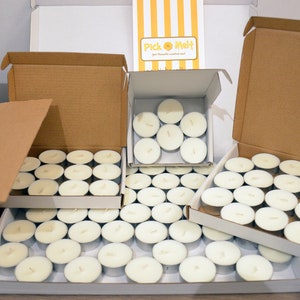 Soy tealights. 100% pure natural soy wax. Hand poured in Hampshire, UK - Plastic Free Eco Packaging.