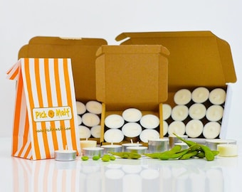 Soy tealights. 100% pure natural soy wax. Hand poured in Hampshire, UK - Plastic Free Eco Packaging.
