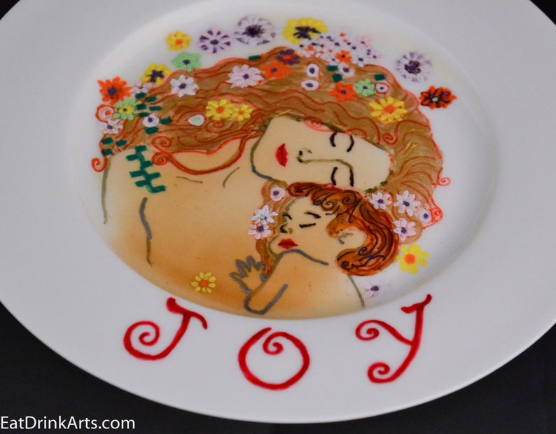 Joy Dessert Plate--Mother and Child--Hand Painted Dish--Unique Gift Ideas for BirthdayHostessMother/'s DayBaby ShowerHolidayChristmas