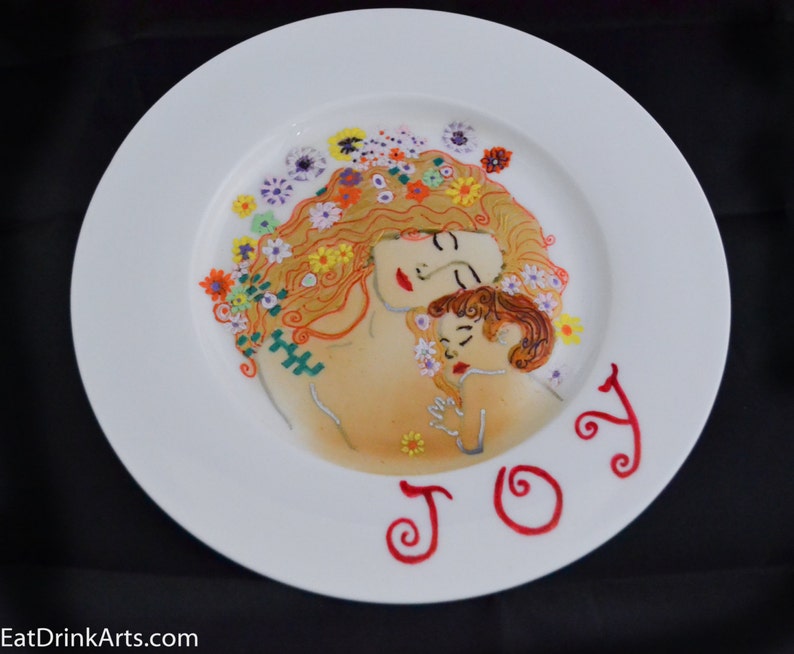 Joy Dessert Plate--Mother and Child--Hand Painted Dish--Unique Gift Ideas for BirthdayHostessMother/'s DayBaby ShowerHolidayChristmas