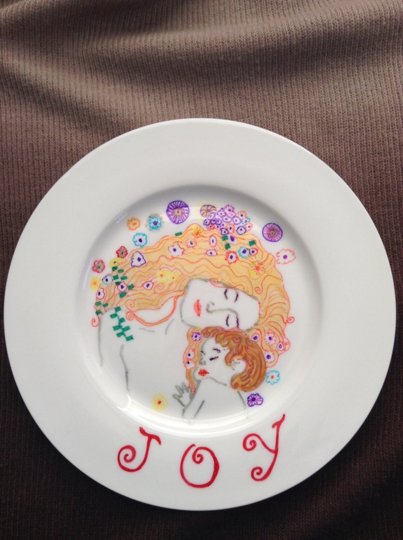 Joy Dessert Plate--Mother and Child--Hand Painted Dish--Unique Gift Ideas for BirthdayHostessMother/'s DayBaby ShowerHolidayChristmas
