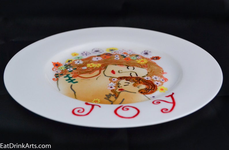 Joy Dessert Plate--Mother and Child--Hand Painted Dish--Unique Gift Ideas for BirthdayHostessMother/'s DayBaby ShowerHolidayChristmas
