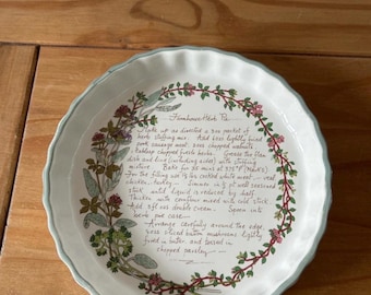 Plato de cerámica Cottagecore de 23 cm con diseño de "pastel de hierbas campestre" – Vajilla de repostería botánica vintage