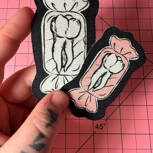 tanden snoep kleine roze en zwart/witte opstrijkpatronen