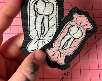 teeth candy  small pink & black/white iron on patches