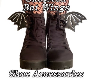 Skeleton bat wing shoe accessories, add on to any shoe, boot, roller skate with laces