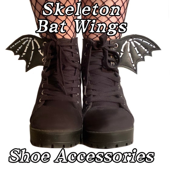 Skeleton bat wing shoe accessories, add on to any shoe, boot, roller skate with laces