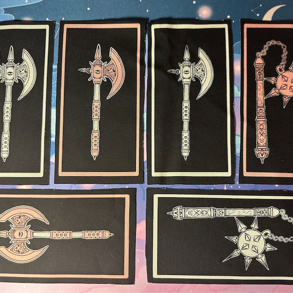 Medievil mace chain, double axe , single executioner’s axe cloth sew on  patches