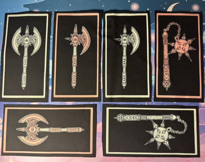 Featured listing image: Medievil mace chain, double axe , single executioner’s axe cloth sew on  patches