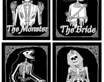 Classic horror monster , monster of Frankenstein, the Mummy, the bride of Frankenstein, werewolf back  cloth patches