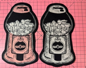 teeth gumball machine Large pink & black/white iron on patch