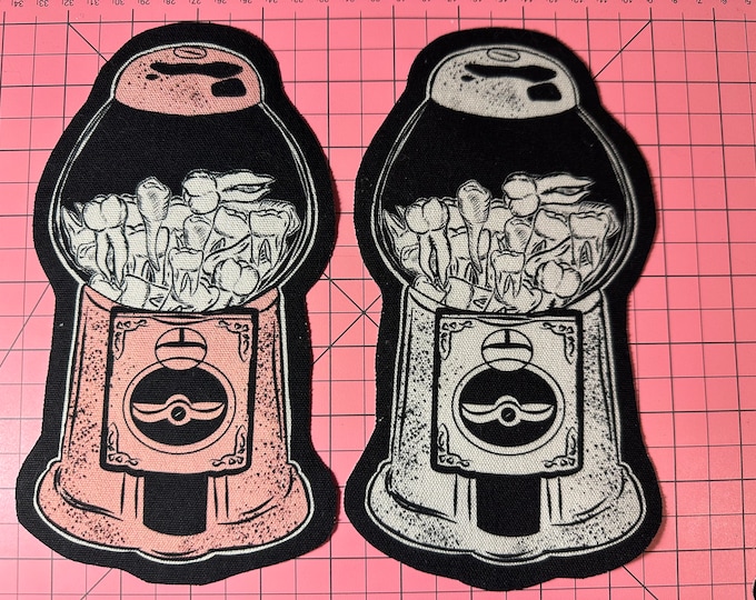 Featured listing image: teeth gumball machine Large pink & black/white iron on patch