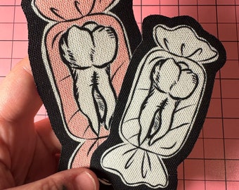 teeth candy large   pink & black/white iron on patches