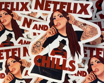 Netflixs and chills , horror movie lover girl sticker