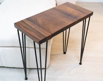 Side Table - Walnut Wood, End Table, Accent Table, Narrow Side Table, Laptop Side Table, Sofa Arm Table