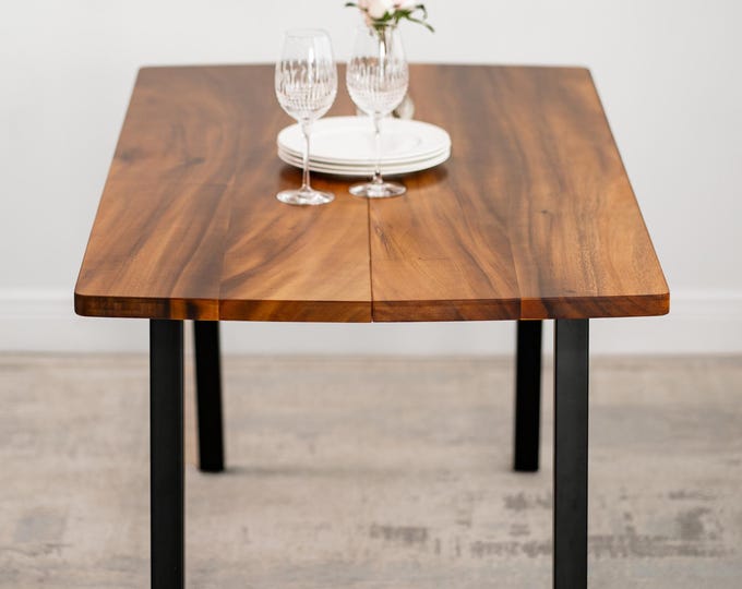 Featured listing image: Walnut Dining Table Set with Benches - Solid Wood Kitchen Table | Dining Room Table Seats 4–6