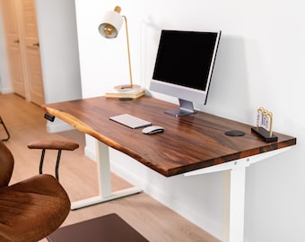 Desk - Standing Desk, Live Edge Walnut, Sit Stand Desk, Drawer Options, Dual Motor Adjustable Height, Solid Wood Home Office Furniture