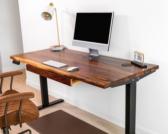 Standing Desk - Desk with Drawers, Walnut Live Edge Desk, Adjustable Height Desk, Sit Stand Desk, Stand Up Desk, Home Office Desk