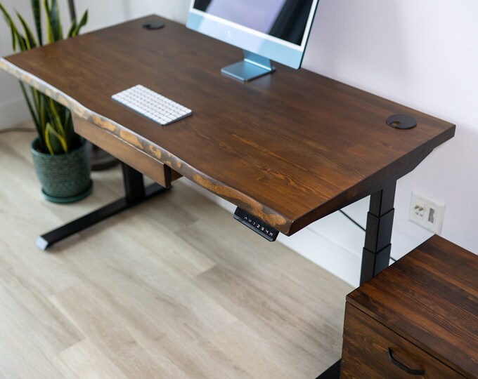 Featured listing image: Standing Desk | Live Edge Desk | Solid Wood Desk | Reclaimed Wood Desk | Sit Stand Desk | Adjust Desk | Wood Desk | Desk