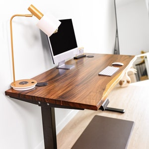 Live Edge Walnut Standing Desk | Adjustable Sit to Stand Height | Home Office Furniture | Solid Wood Desk