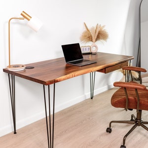 Desk - Wood Computer Desk with Drawer, Walnut Desk, Live Edge Desk, Solid Wood Desk, Home Office Desk, Rustic Desk, Modern Desk