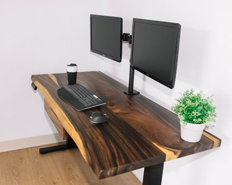 Adjustable Standing Desk - Live Edge Desk | Walnut Desk | Standing Desk | Computer desk | Home Office Desk | Adjustable Desk | Wood Desk