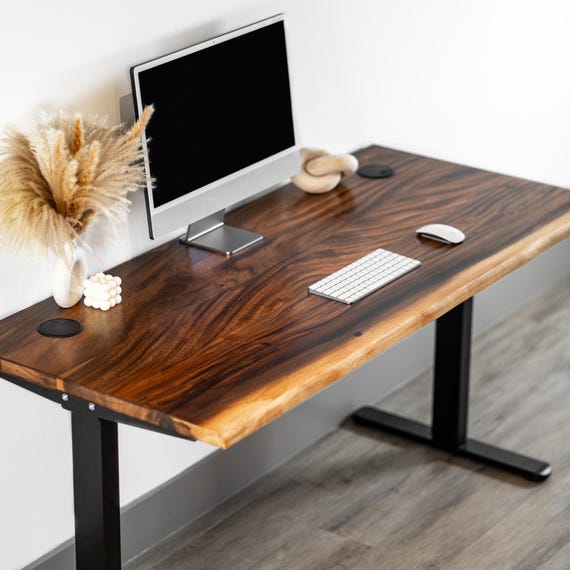 Standing Desk Walnut Desk With Drawers Live Edge Desk Adjustable Height Desk Sit Stand Desk Stand up Desk Desk With Keyboard Tray Etsy UK