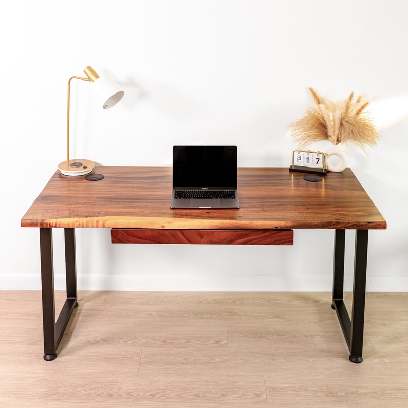 Desk Walnut Live Edge, Computer Desk with Long Drawer, Wood Desk, Solid Wood Desk, Home Office Desk, Modern Desk, Rustic Desk zdjęcie 2