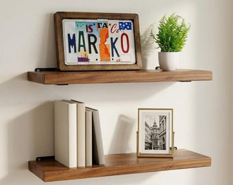 Ensemble de 2 étagères flottantes en noyer - Étagères murales en bois massif, étagère murale en bois, décoration d'étagère rustique moderne