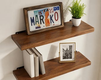 Walnut Floating Shelves - Set of 2 Solid Wood Wall Shelves