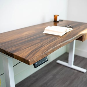 Live Edge Walnut Standing Desk | Sit Stand Desk With Drawer | Walnut Adjust Standing Desk | Wood Desk | Solid Wood Desk