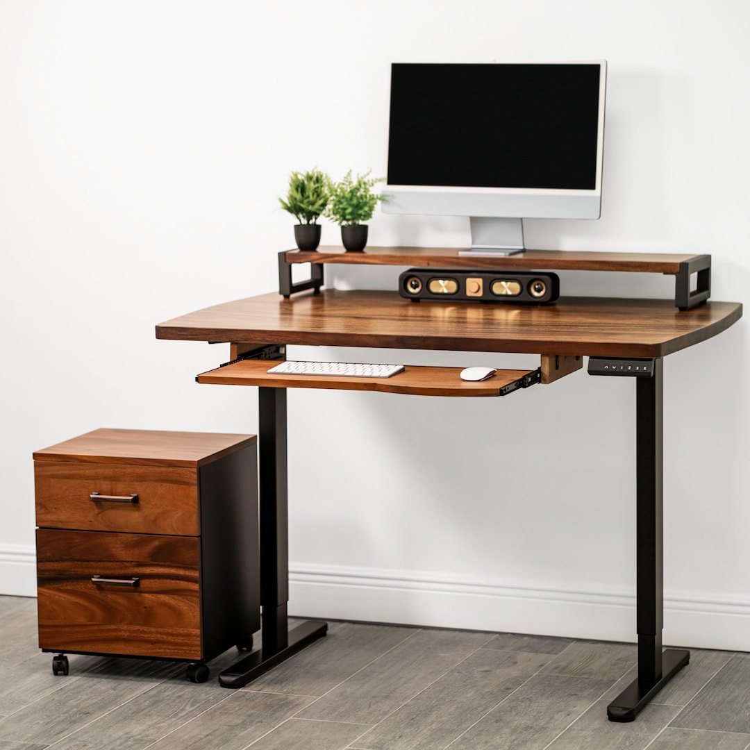 Extra Deep Walnut Standing Desk With Keyboard Tray Option - Straight ...