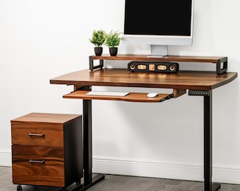 Extra Deep Walnut Standing Desk with Keyboard Tray Option - Straight Edge Desktop