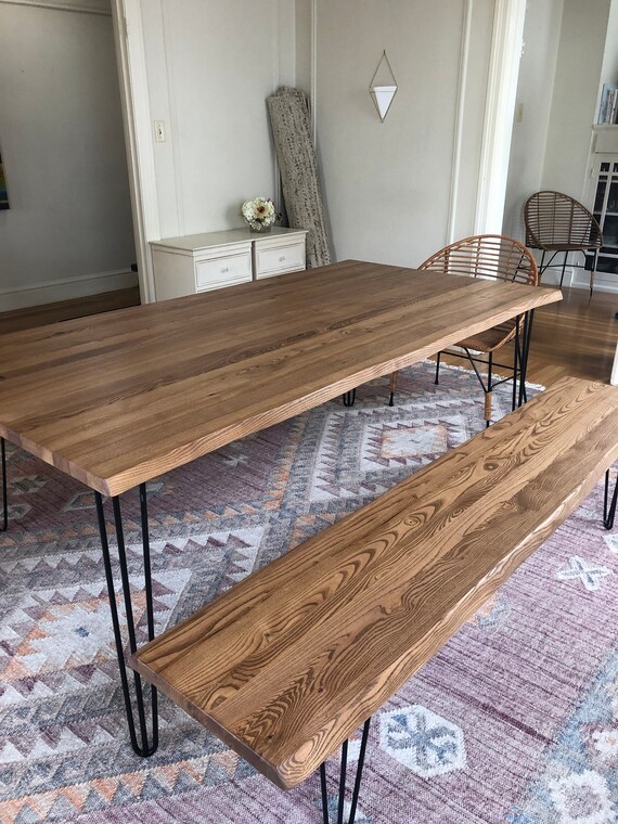 Reclaimed Dining Table Live Edge Solid Wood Hairpin Legs Etsy